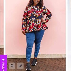 Zuri long sleeve shirt - musical squares design